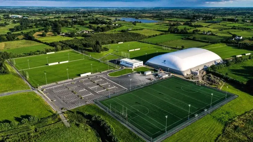 Aerial view of the pitches and buildings at Connacht GAA Centre of Excellence
